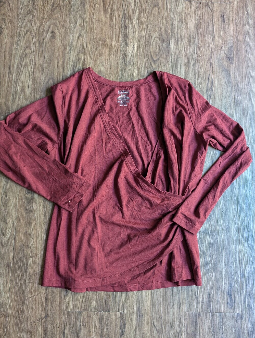 L.L. Bean Burgundy Wrap-Front Long Sleeve Top Sz XL
